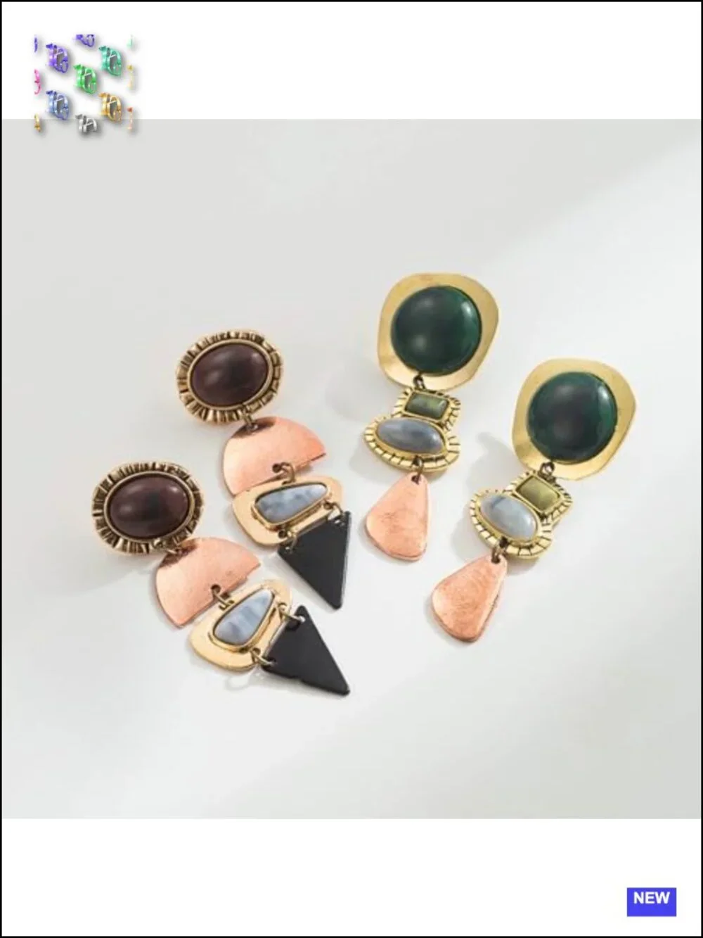 Vintage Boho Statement Dangle Earrings Antique Gold Bronze Resin Drop Earrings